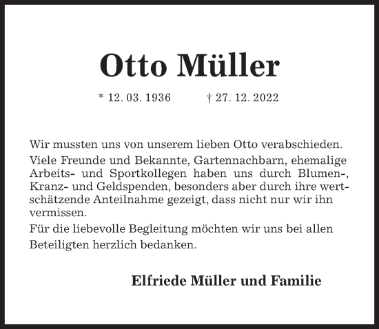 Traueranzeige von Otto Müller von Hildesheimer Allgemeine Zeitung