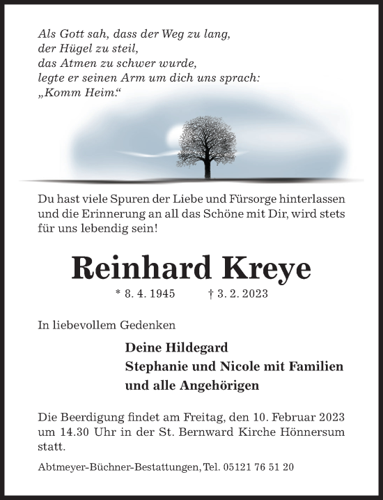 Traueranzeige von Reinhard Kreye von Hildesheimer Allgemeine Zeitung