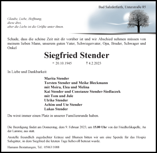 Traueranzeige von Siegfried Stender von Hildesheimer Allgemeine Zeitung