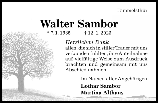 Traueranzeige von Walter Sambor von Hildesheimer Allgemeine Zeitung