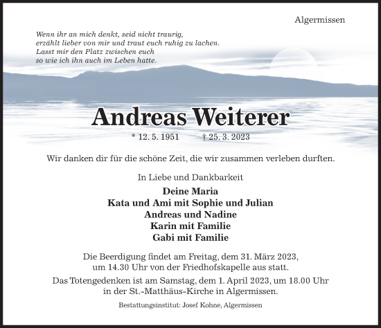 Traueranzeige von Andreas Weiter von Hildesheimer Allgemeine Zeitung