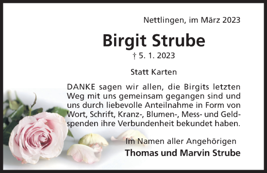 Traueranzeige von Birgit Strube von Hildesheimer Allgemeine Zeitung