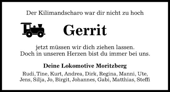 Traueranzeige von Gerrit  von Hildesheimer Allgemeine Zeitung