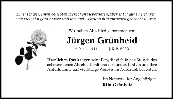 Traueranzeige von Jürgen Grünheid von Hildesheimer Allgemeine Zeitung