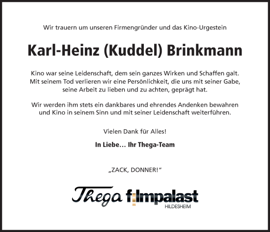 Traueranzeige von Karl-Heinz  Brinkmann von Hildesheimer Allgemeine Zeitung