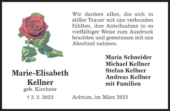 Traueranzeige von Marie-Elisabeth Kellner von Hildesheimer Allgemeine Zeitung