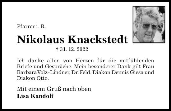 Traueranzeige von Nikolaus Knackstedt von Hildesheimer Allgemeine Zeitung