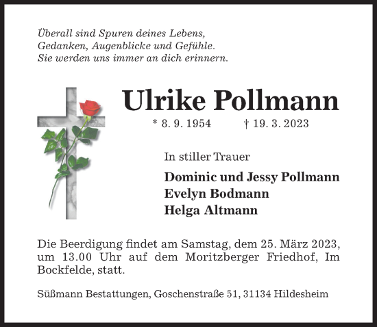 Traueranzeige von Ulrike Pollmann von Hildesheimer Allgemeine Zeitung