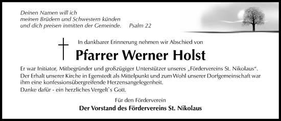 Traueranzeige von Werner Holst von Hildesheimer Allgemeine Zeitung