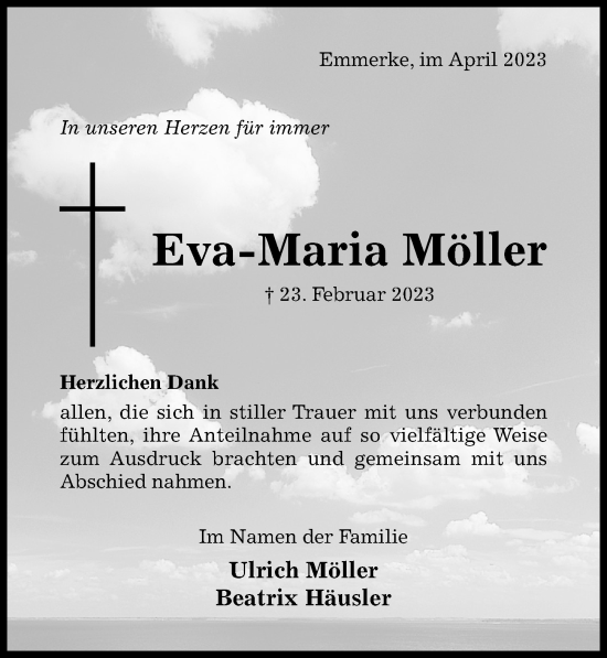 Traueranzeige von Eva-Maria Möller von Hildesheimer Allgemeine Zeitung