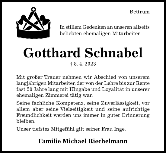 Traueranzeige von Gotthard Schnabel von Hildesheimer Allgemeine Zeitung