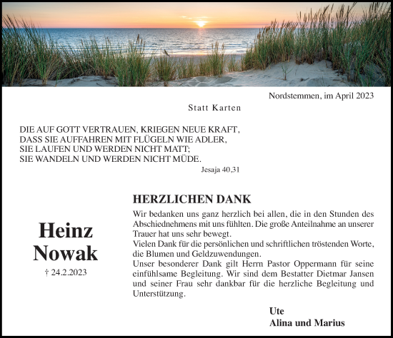 Traueranzeige von Heinz Nowak von Hildesheimer Allgemeine Zeitung