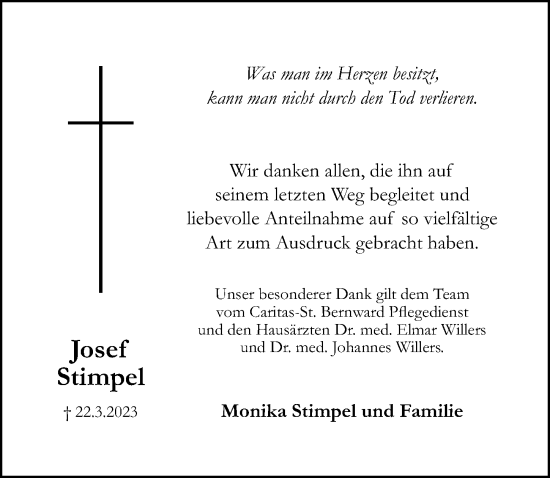 Traueranzeige von Josef Stimpel von Hildesheimer Allgemeine Zeitung