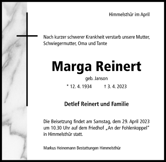 Traueranzeigen Von Marga Reinert | Trauerportal Hildesheimer Allgemeine ...