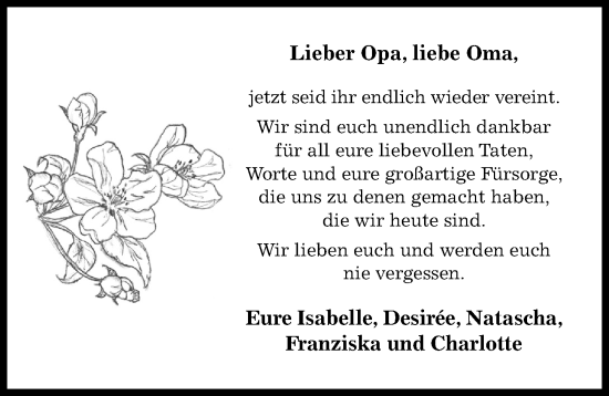 Traueranzeige von Oma und Opa  von Hildesheimer Allgemeine Zeitung