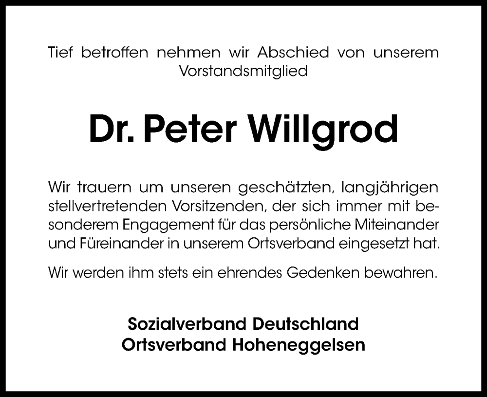  Traueranzeige für Peter Willgrod vom 29.04.2023 aus Hildesheimer Allgemeine Zeitung