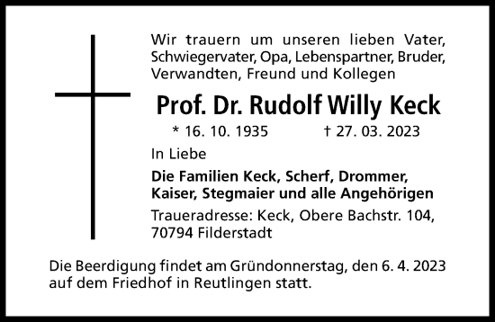 Traueranzeige von Rudolf Willy Keck von Hildesheimer Allgemeine Zeitung