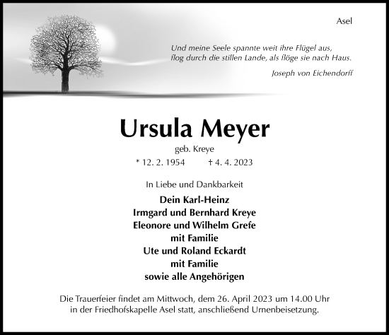 Traueranzeige von Ursula Meyer von Hildesheimer Allgemeine Zeitung