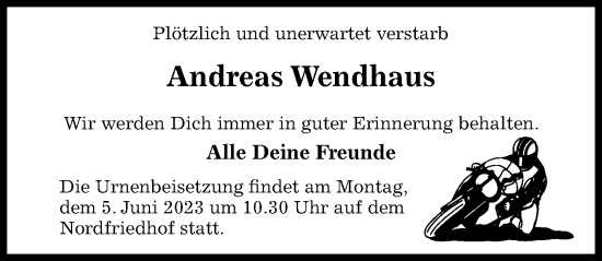 Traueranzeige von Andreas Wendhaus von Hildesheimer Allgemeine Zeitung