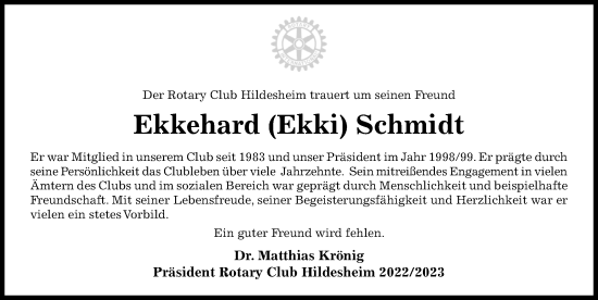 Traueranzeige von Ekkehard Schmidt von Hildesheimer Allgemeine Zeitung