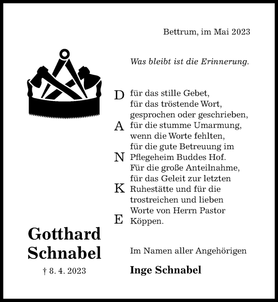 Traueranzeige von Gotthard Schnabel von Hildesheimer Allgemeine Zeitung