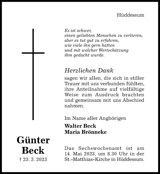 Traueranzeige von Günter Beck von Hildesheimer Allgemeine Zeitung