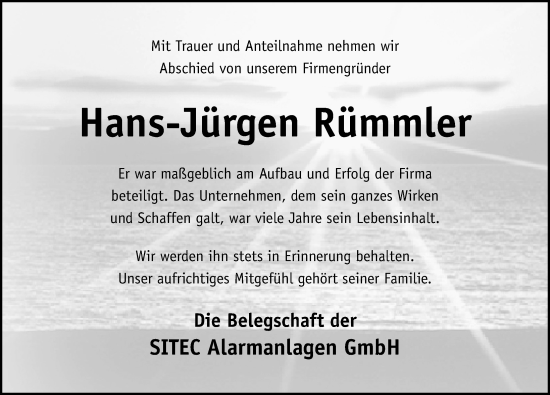 Traueranzeige von Hans-Jürgen Rümmler von Hildesheimer Allgemeine Zeitung