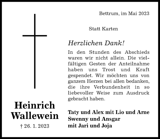 Traueranzeige von Heinrich Wallewein von Hildesheimer Allgemeine Zeitung