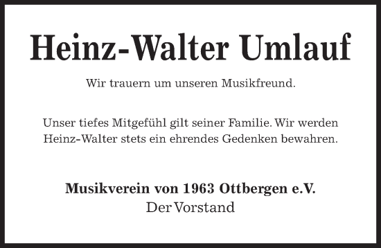 Traueranzeige von Heinz-Walter Umlauf von Hildesheimer Allgemeine Zeitung