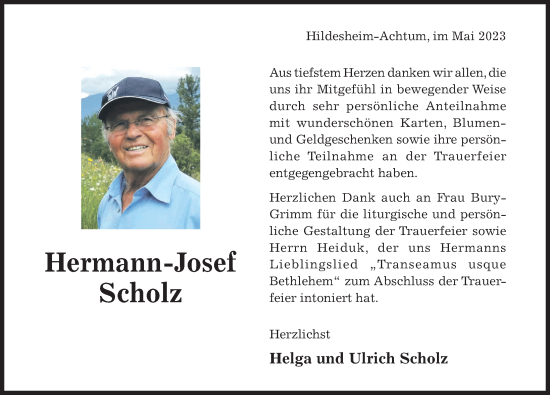 Traueranzeige von Hermann-Josef Scholz von Hildesheimer Allgemeine Zeitung