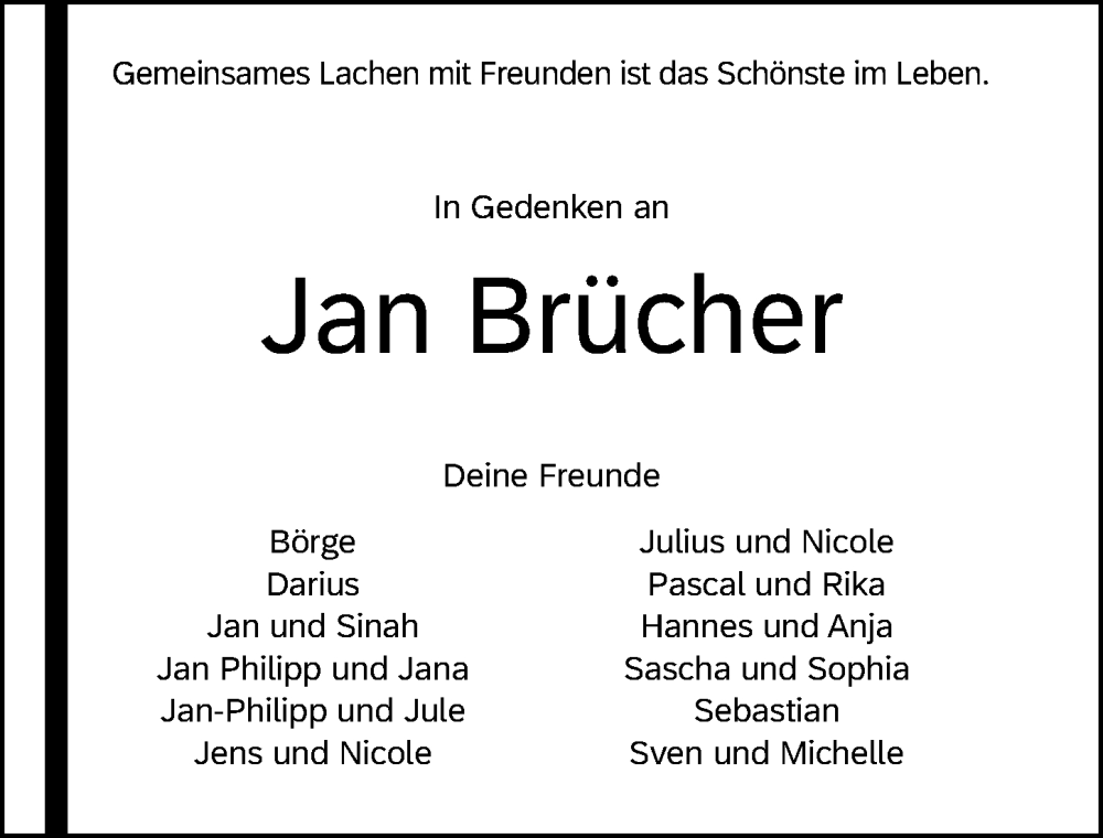  Traueranzeige für Jan Brücher vom 25.05.2023 aus Hildesheimer Allgemeine Zeitung