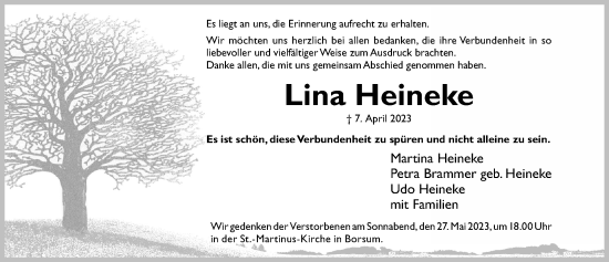 Traueranzeige von Lina Heineke von Hildesheimer Allgemeine Zeitung