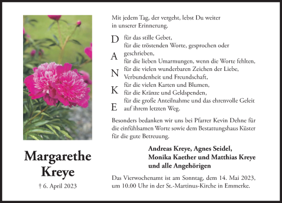 Traueranzeige von Margarethe Kreye von Hildesheimer Allgemeine Zeitung