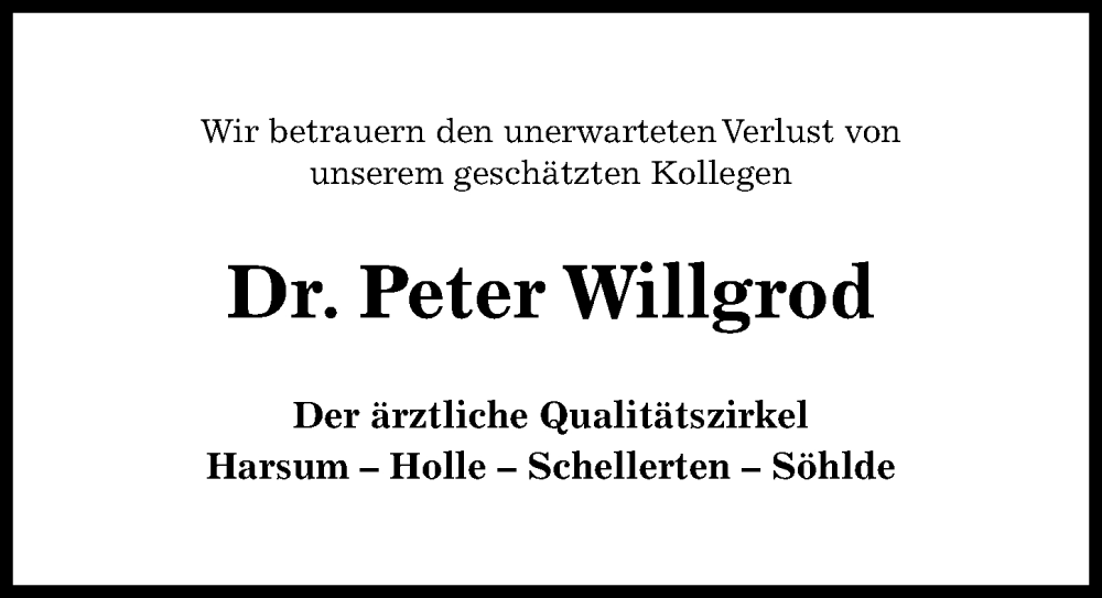  Traueranzeige für Peter Willgrod vom 04.05.2023 aus Hildesheimer Allgemeine Zeitung