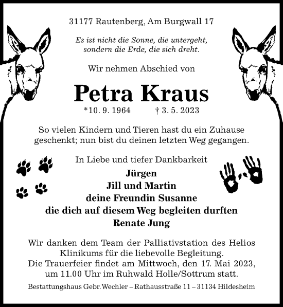 Traueranzeige von Petra Kraus von Hildesheimer Allgemeine Zeitung