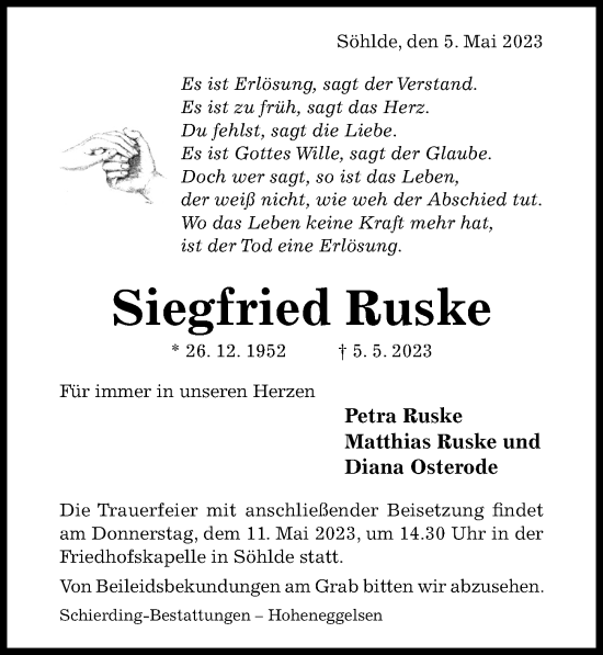 Traueranzeige von Siegfried Ruske von Hildesheimer Allgemeine Zeitung