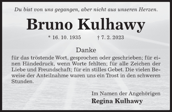 Traueranzeige von Bruno Kulhawy von Hildesheimer Allgemeine Zeitung