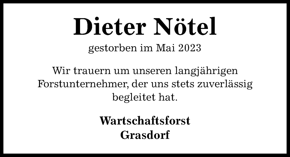  Traueranzeige für Dieter Nötel vom 14.06.2023 aus Hildesheimer Allgemeine Zeitung