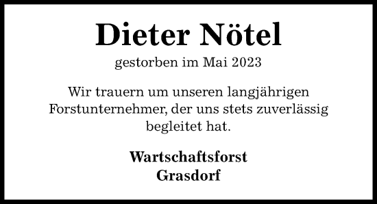 Traueranzeige von Dieter Nötel von Hildesheimer Allgemeine Zeitung