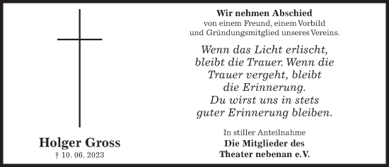 Traueranzeige von Holger Gross von Hildesheimer Allgemeine Zeitung