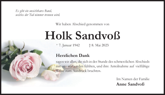 Traueranzeige von Holk Sandvoß von Hildesheimer Allgemeine Zeitung