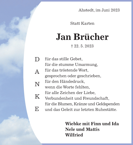 Traueranzeige von Jan Brücher von Hildesheimer Allgemeine Zeitung