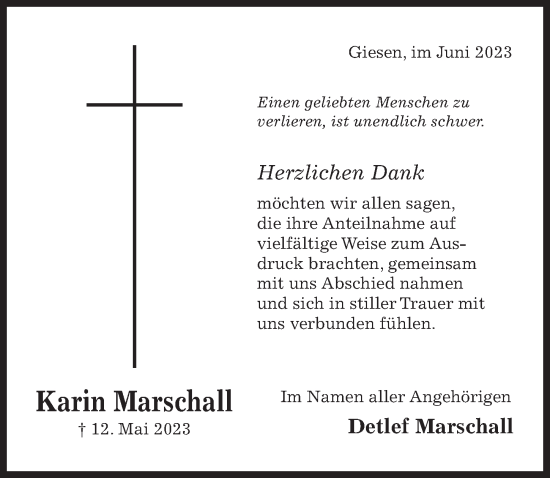 Traueranzeige von Karin Marschall von Hildesheimer Allgemeine Zeitung