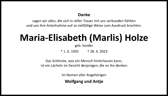 Traueranzeige von Maria-Elisabeth Holze von Hildesheimer Allgemeine Zeitung