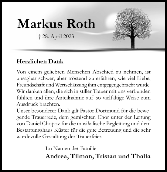 Traueranzeige von Markus Roth von Hildesheimer Allgemeine Zeitung