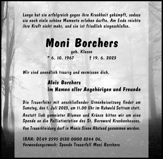 Traueranzeige von Moni Borchers von Hildesheimer Allgemeine Zeitung