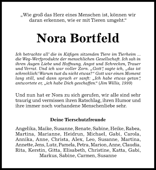 Traueranzeige von Nora Bortfeld von Hildesheimer Allgemeine Zeitung