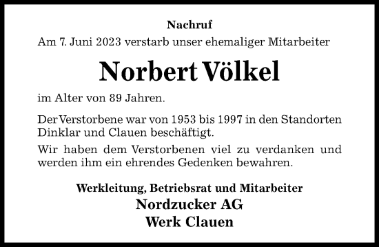 Traueranzeige von Norbert Völkel von Hildesheimer Allgemeine Zeitung