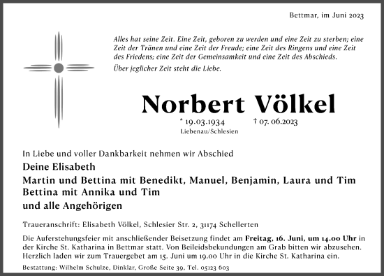 Traueranzeige von Norbert Völkel von Hildesheimer Allgemeine Zeitung