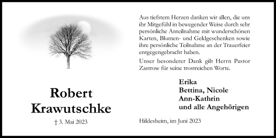 Traueranzeige von Robert Krawutschke von Hildesheimer Allgemeine Zeitung